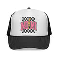 Miami Lightning Trucker Cap — Retro Checkered Pink Logo Hat
