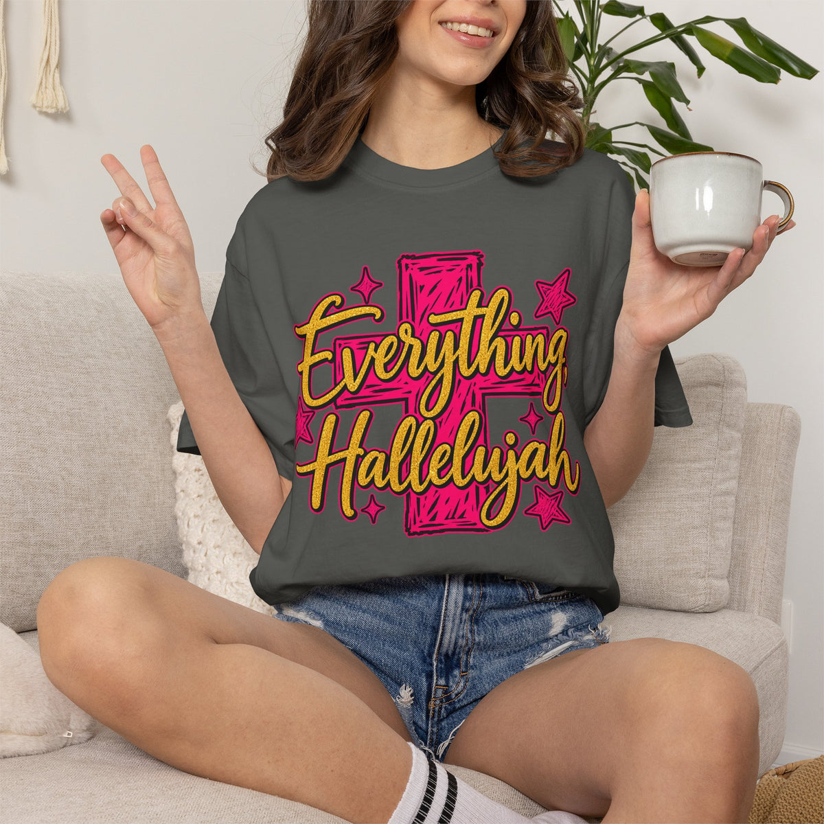 Everything Hallelujah T-Shirt — Christian Faith Graphic Tee with Cross & Stars