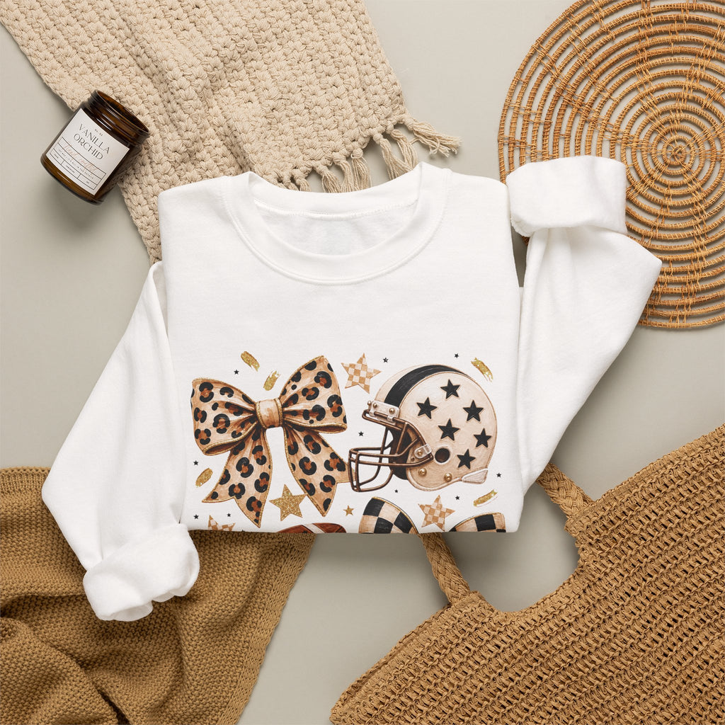 Football Leopard Bow Crewneck Sweatshirt