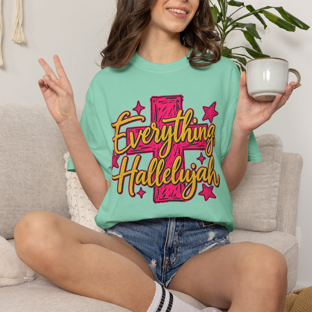 Everything Hallelujah T-Shirt — Christian Faith Graphic Tee with Cross & Stars