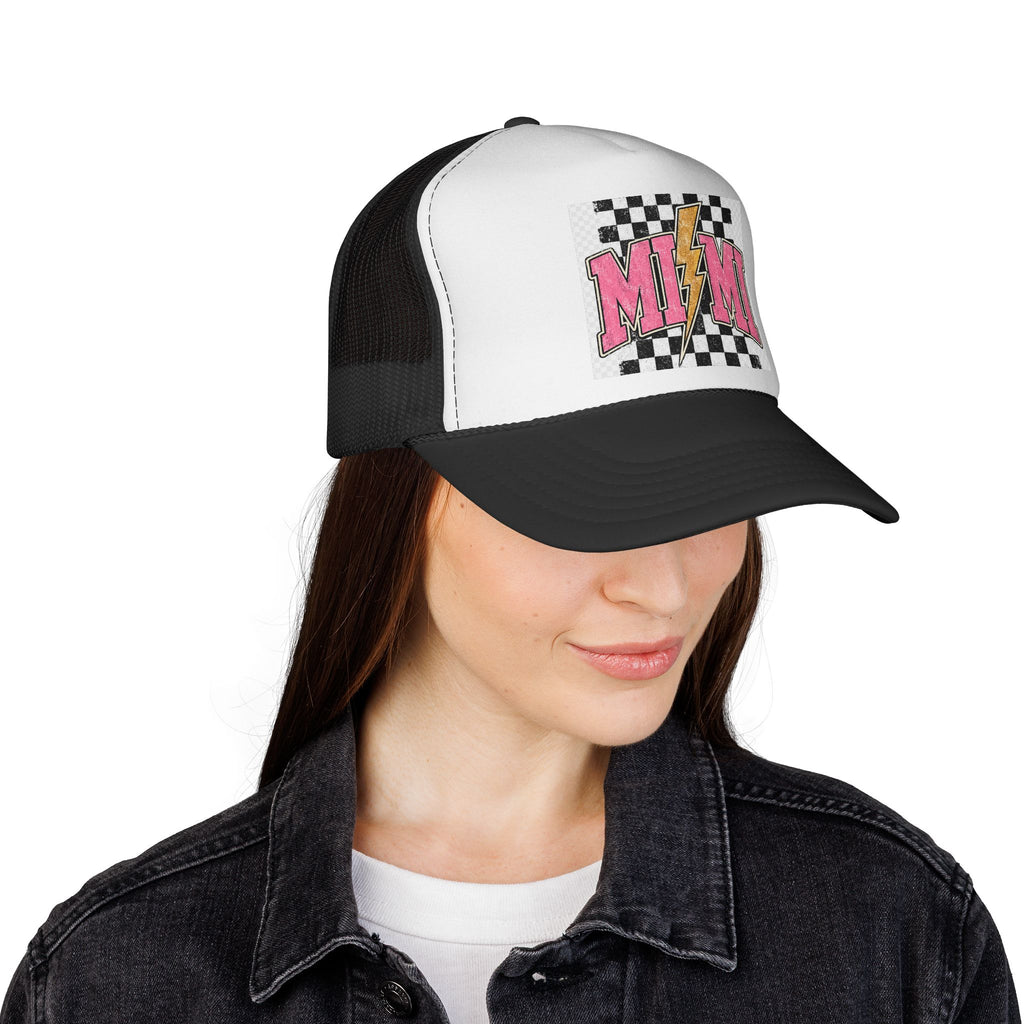 Miami Lightning Trucker Cap — Retro Checkered Pink Logo Hat