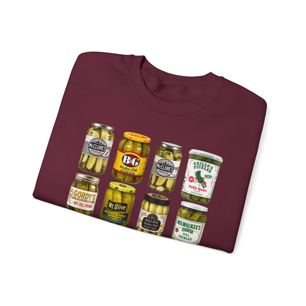 Pickle Jar Grid Sweatshirt — Vintage Grocery Label Graphic Crewneck