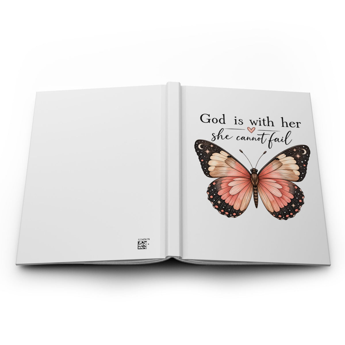 Inspirational Butterfly Hardcover Journal — "God Is With Her, She Cannot Fail"