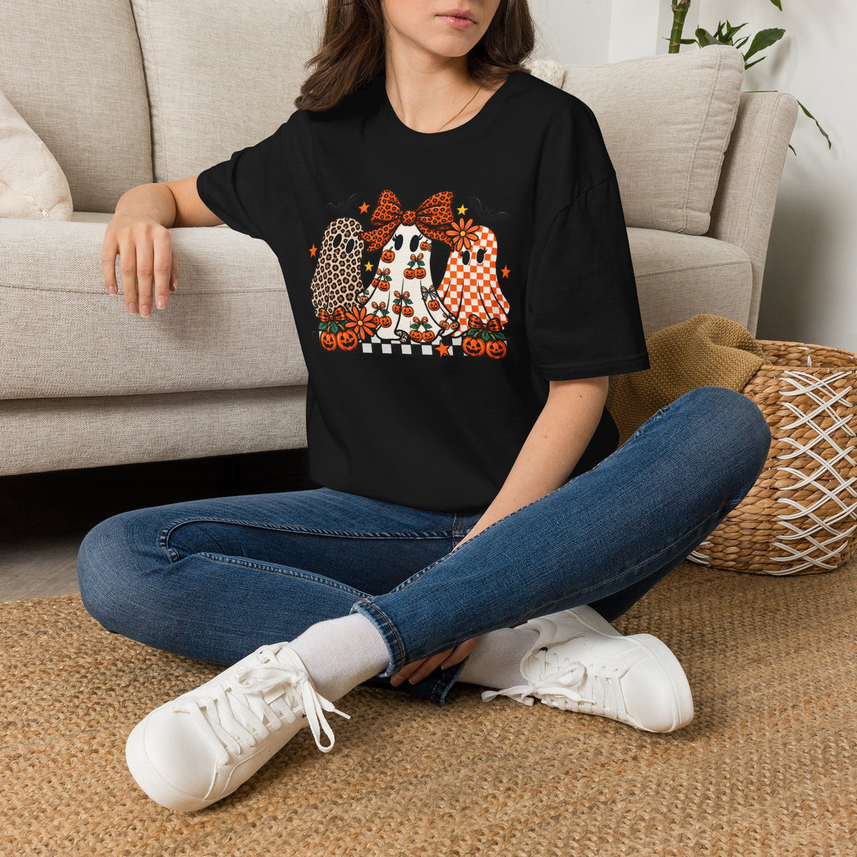 Halloween Sisters Graphic T-Shirt — Leopard + Plaid Pumpkin Girls Design