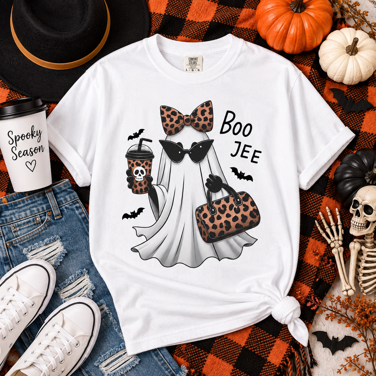 Boo Jee Ghost T-Shirt — Leopard Print Halloween Tee