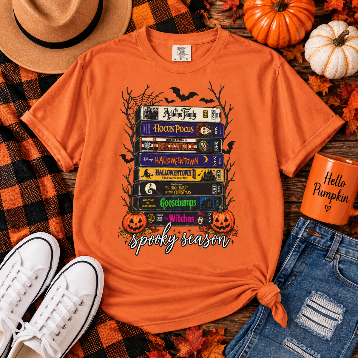 Halloween Book Stack T-Shirt — Spooky Reader Graphic Tee