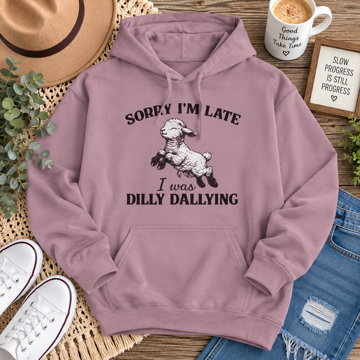 Sorry I'm Late I Was Dilly Dallying Hoodie — Vintage Dog Graphic Pullover