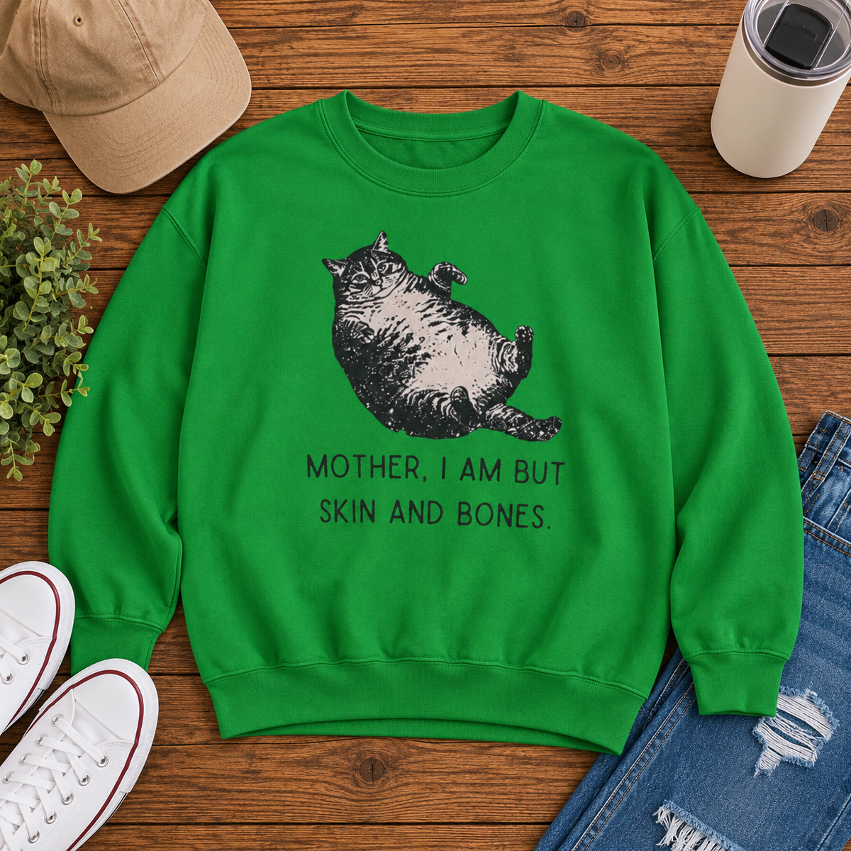 Cat Graphic Sweatshirt — "Mother, I Am But Skin and Bones" Vintage Illustration