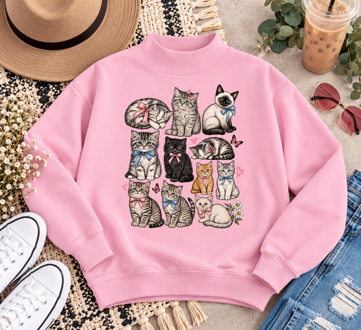 Assortment of Kittens Essential Fleece Mock-Neck Crew Sweatshirt