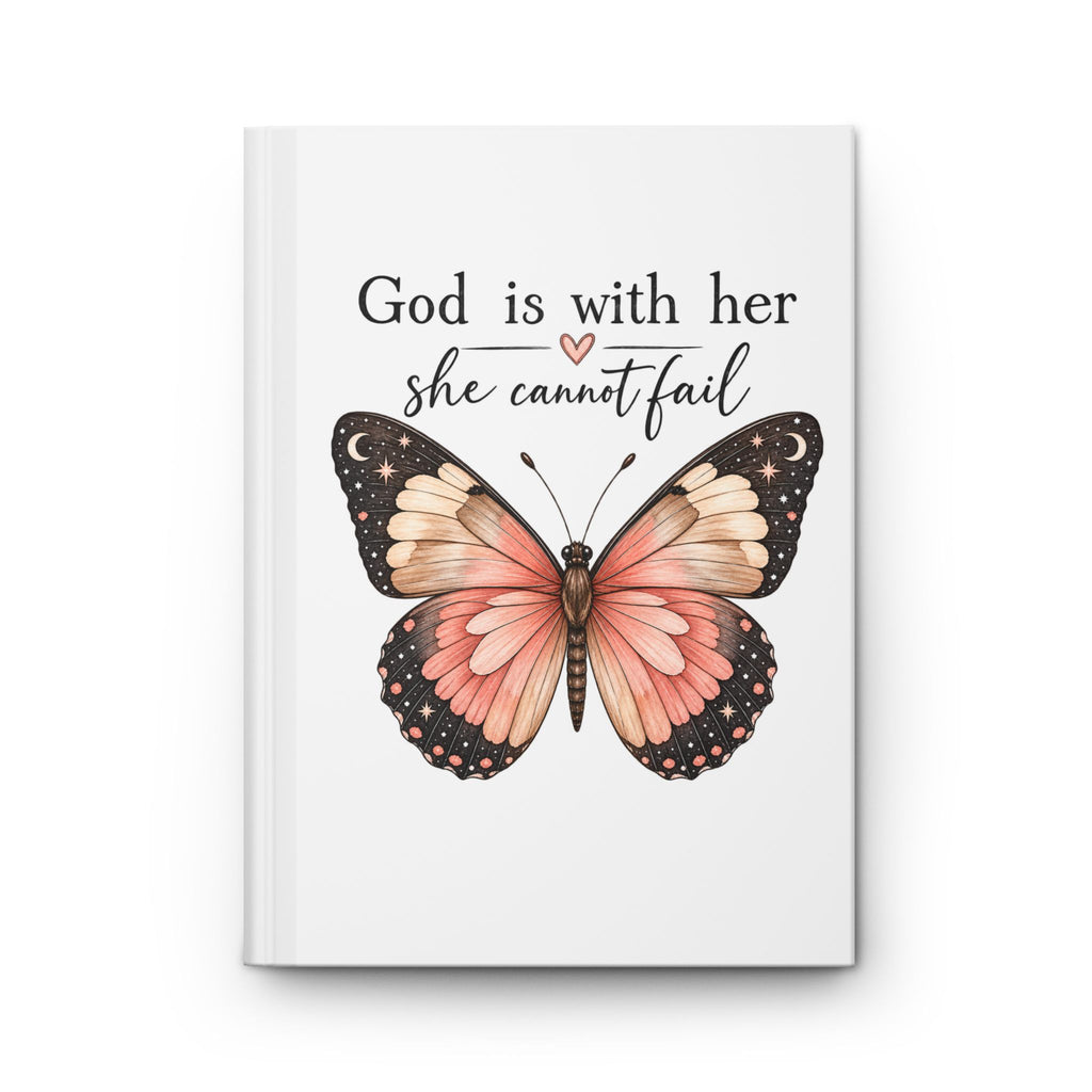 Inspirational Butterfly Hardcover Journal — "God Is With Her, She Cannot Fail"
