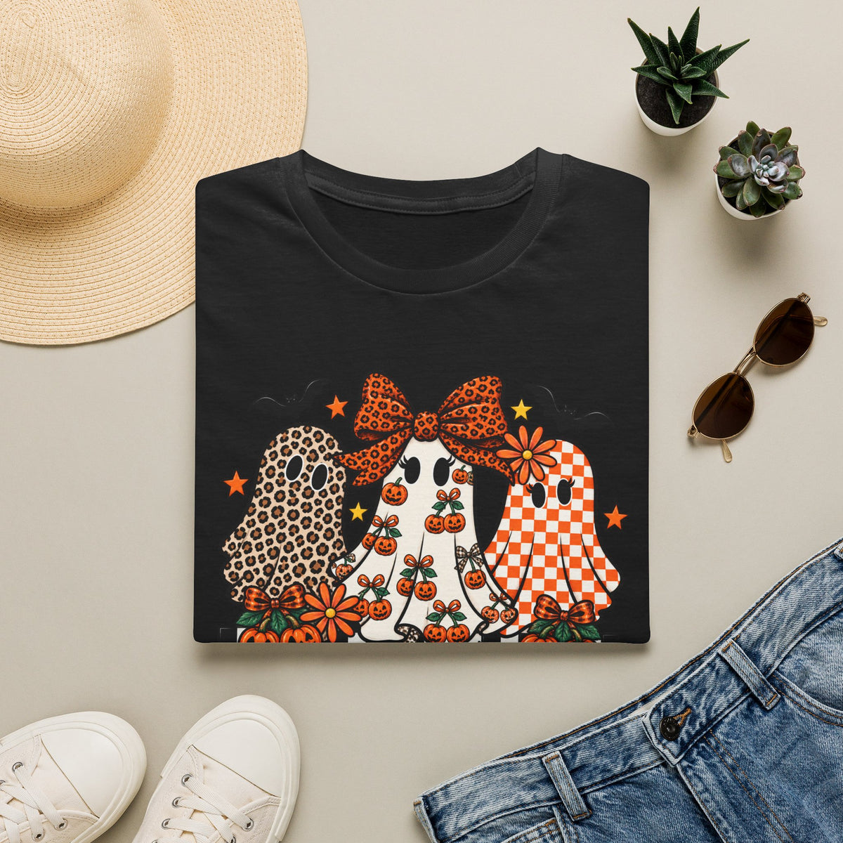 Halloween Sisters Graphic T-Shirt — Leopard + Plaid Pumpkin Girls Design