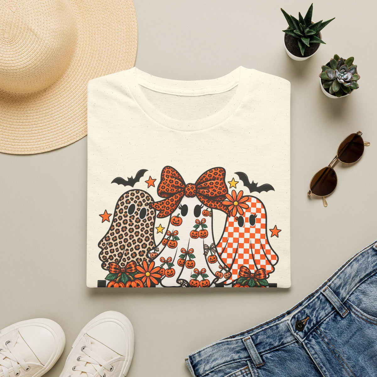 Halloween Sisters Graphic T-Shirt — Leopard + Plaid Pumpkin Girls Design
