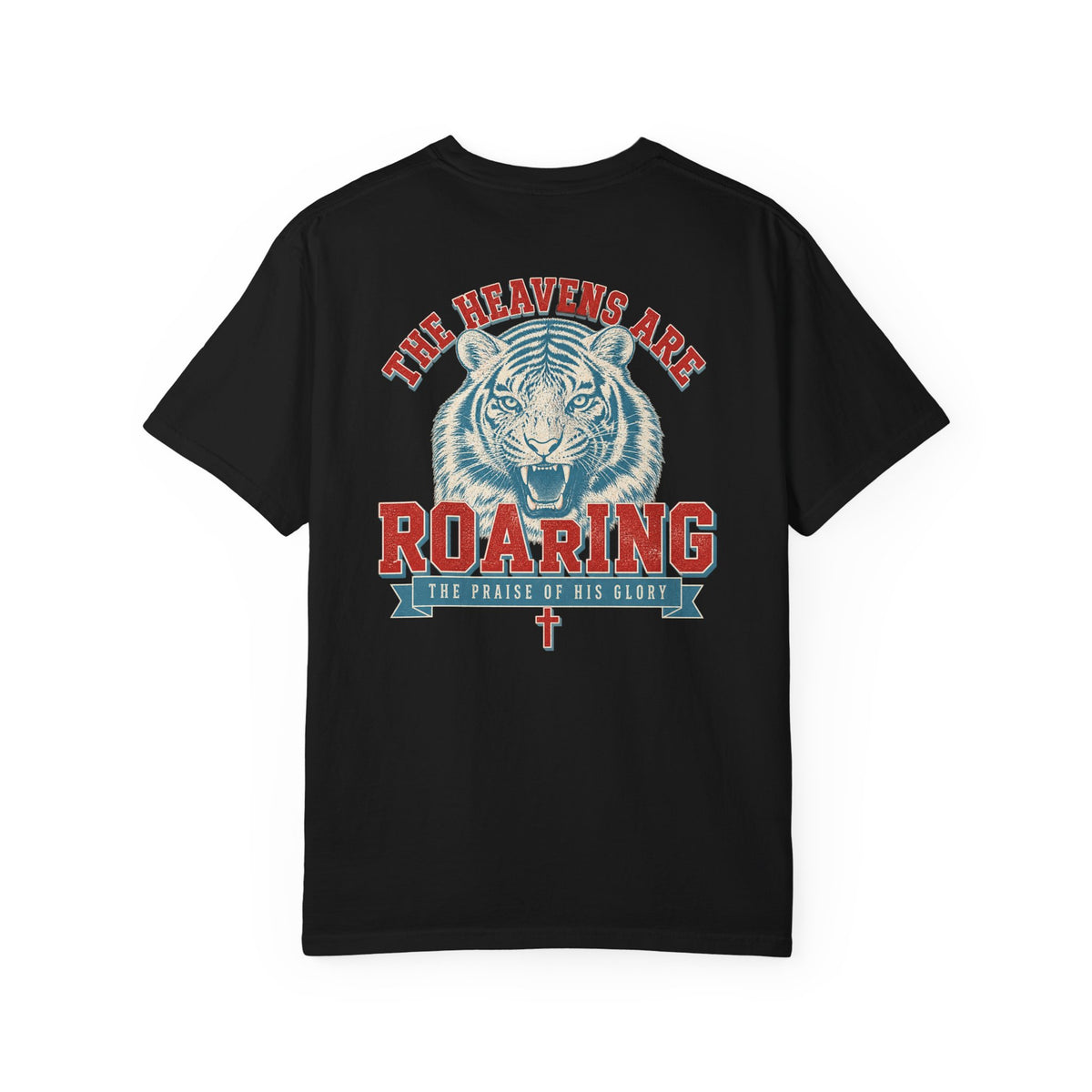 Christian Tee — 'The Heavens Are Roaring' Tiger Cross Graphic T-Shirt