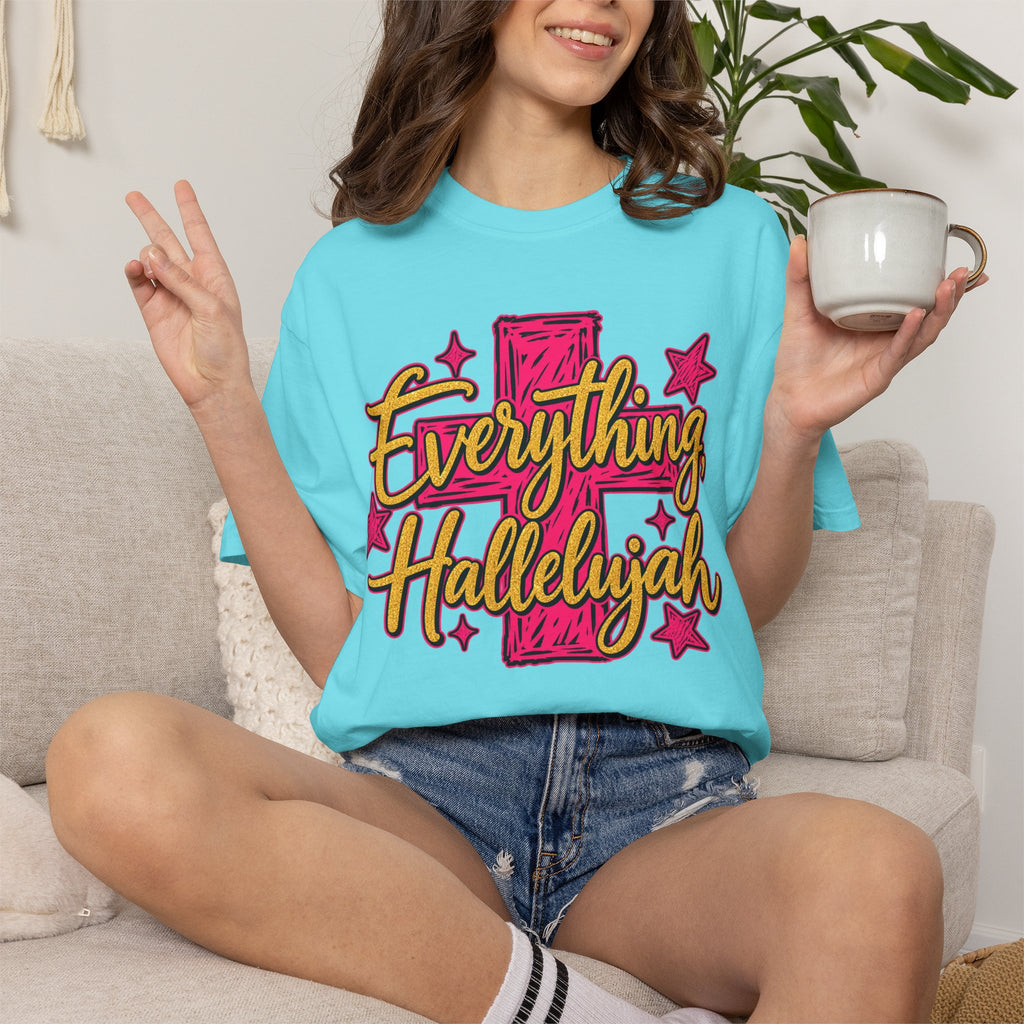 Everything Hallelujah T-Shirt — Christian Faith Graphic Tee with Cross & Stars