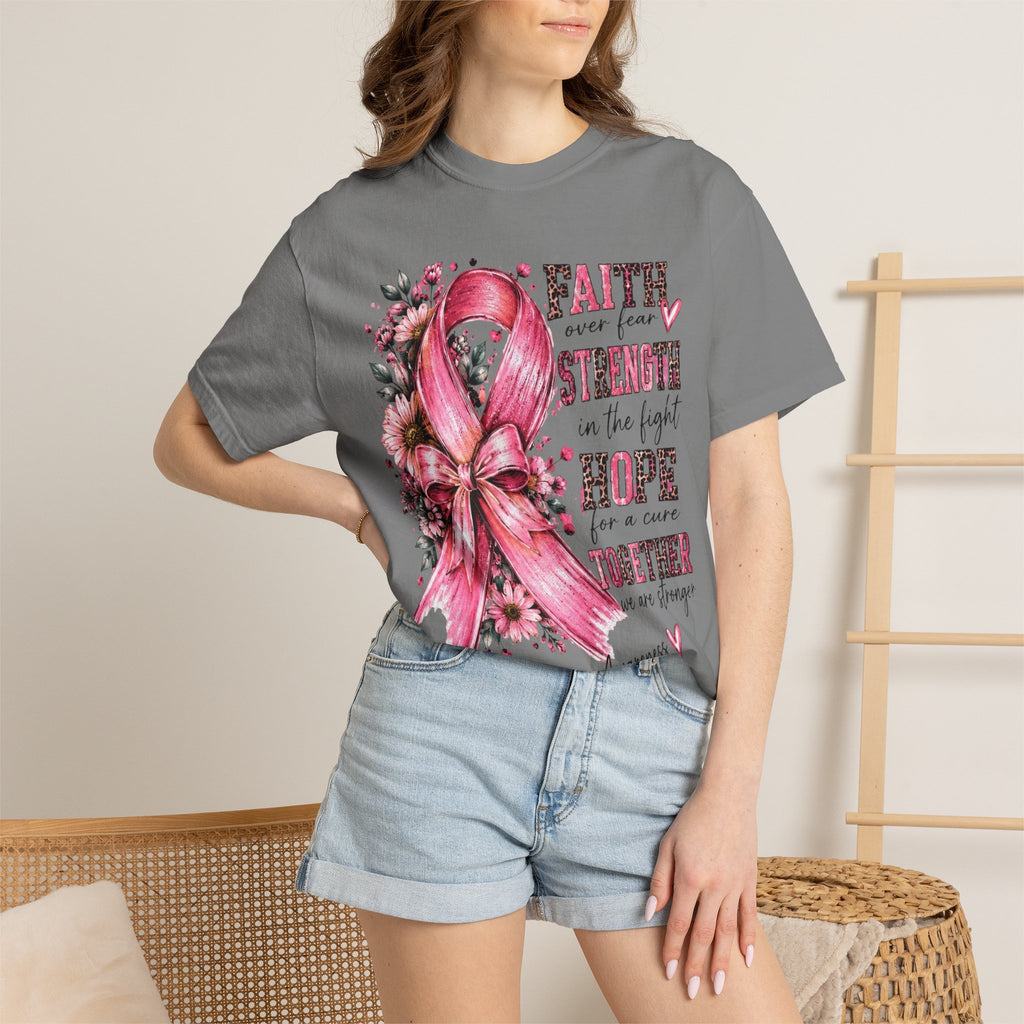 Breast Cancer Awareness Ribbon T-Shirt – Faith Strength Hope Together
