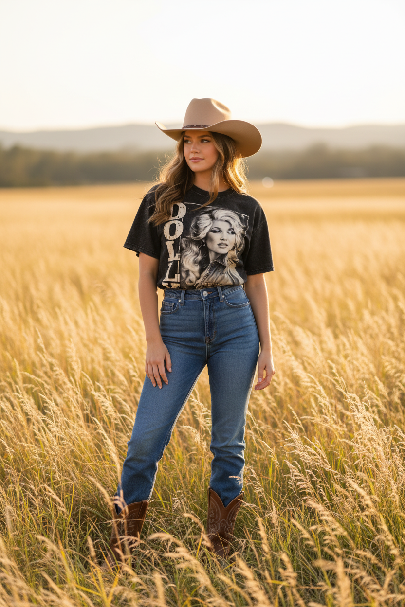 Dolly Parton Snow Washed Oversized Cotton T-Shirt
