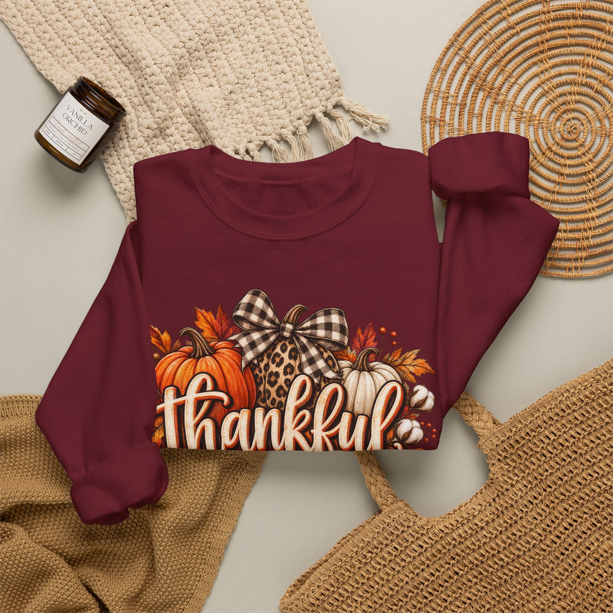 Thankful Fall Sweatshirt — Autumn Pumpkin Graphic Crewneck