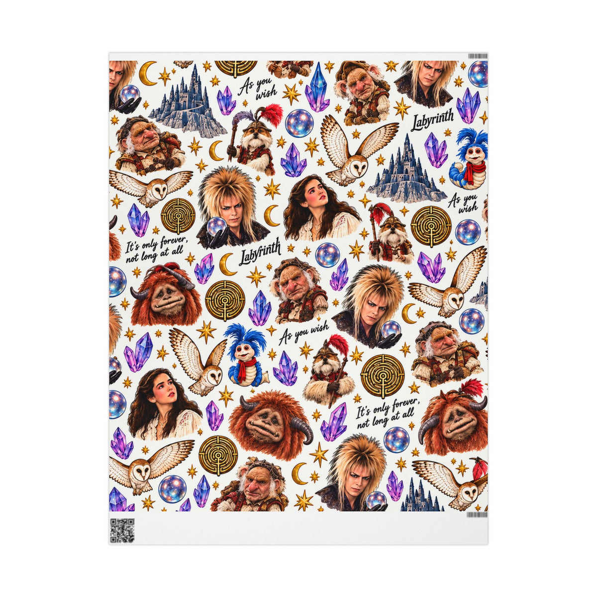 Labyrinth Inspired Wrapping Paper — Goblin King & Fantasy Character Print