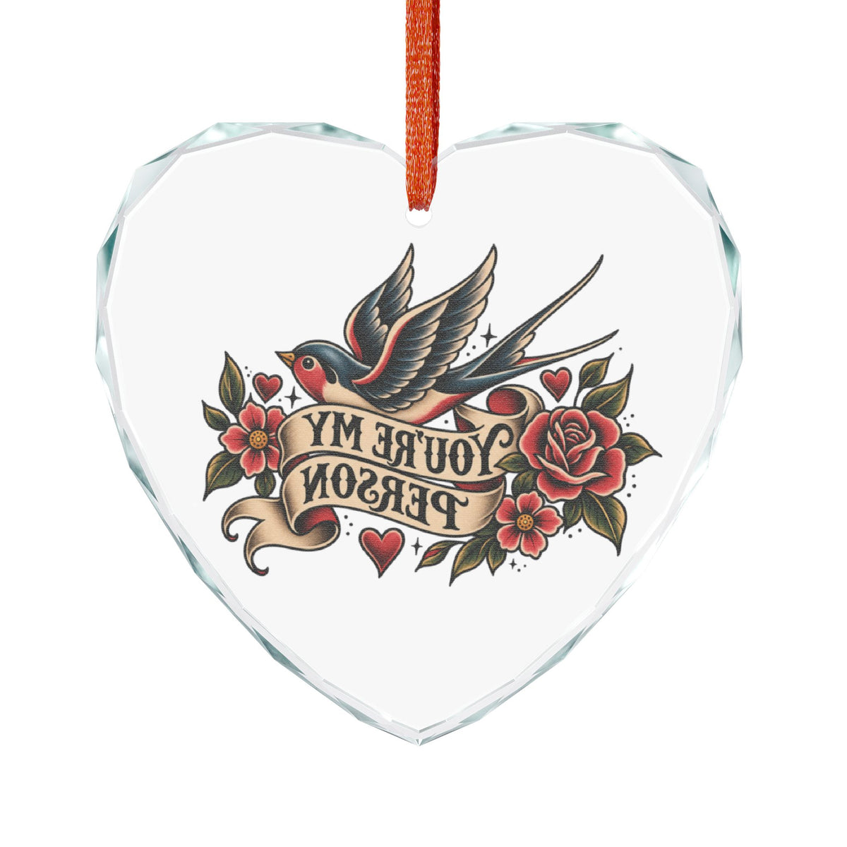 Heart Crystal Ornament — "You're My Person" Vintage Swallow Keepsake