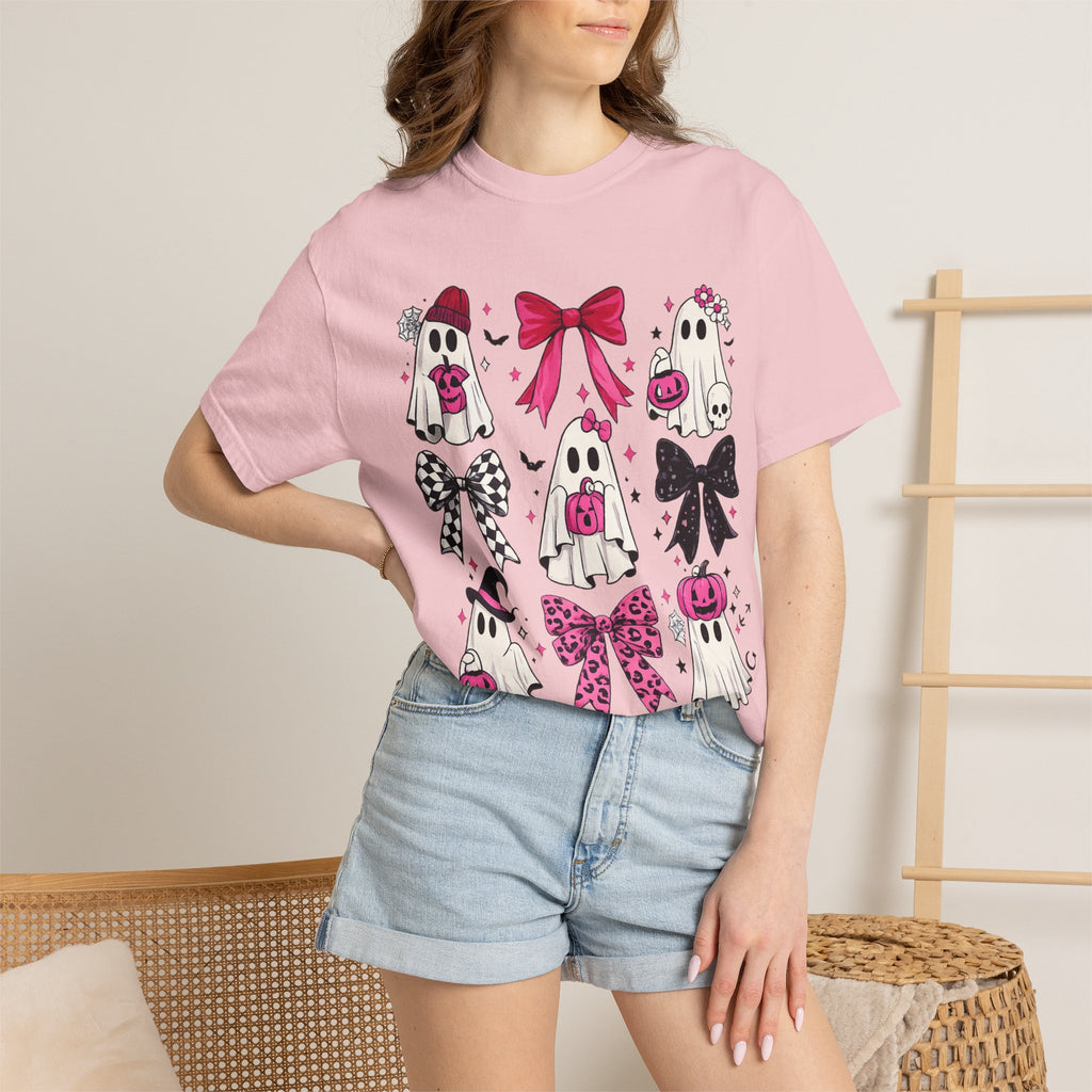 Halloween Ghosts & Bows T-Shirt — Cute Pink Trick-or-Treat Graphic Tee