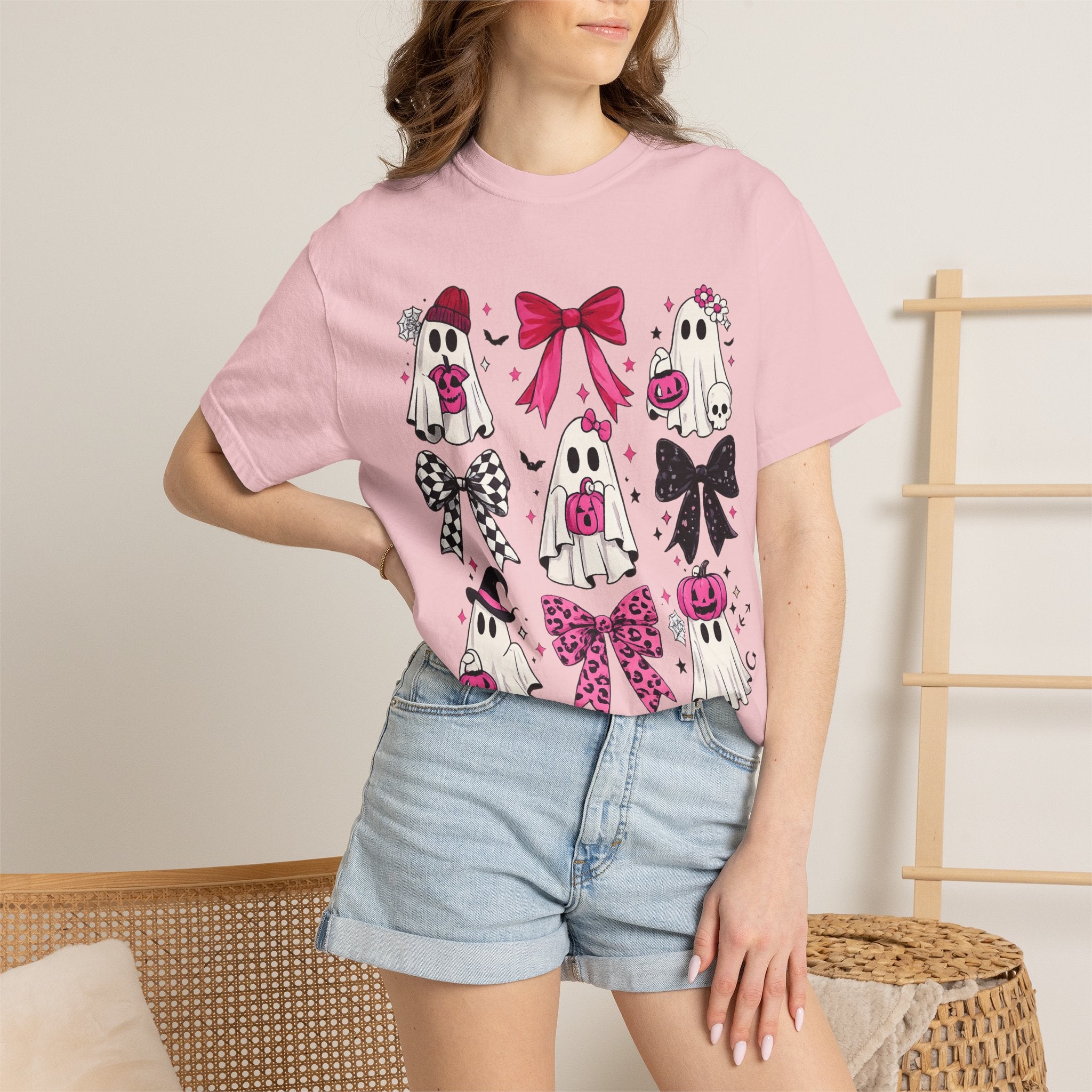 Halloween Ghosts & Bows T-Shirt — Cute Pink Trick-or-Treat Graphic Tee
