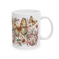 Floral Bees Ceramic Mug — Pink Vintage Bee & Butterfly Garden Coffee Cup (11oz, 15oz)