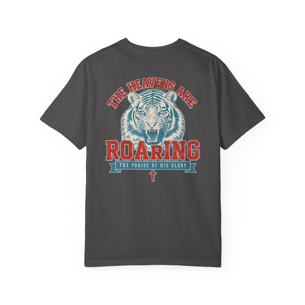Christian Tee — 'The Heavens Are Roaring' Tiger Cross Graphic T-Shirt