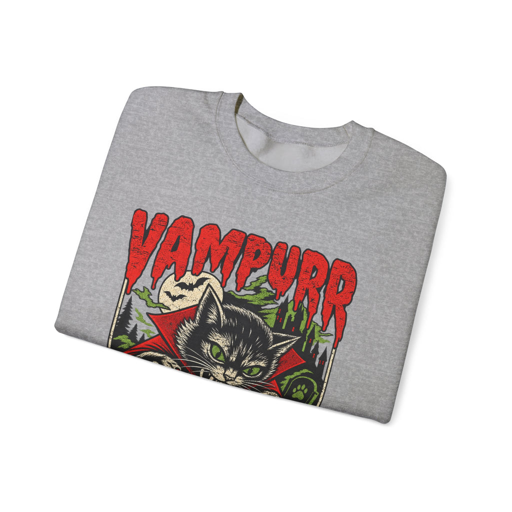 Vampurr Bites Again Sweatshirt — Retro Horror Cat Graphic Crewneck