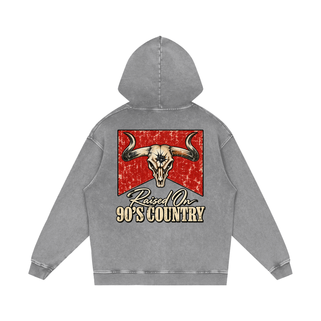 Raised on 90s country Snow Washed Loose Cotton Hoodie