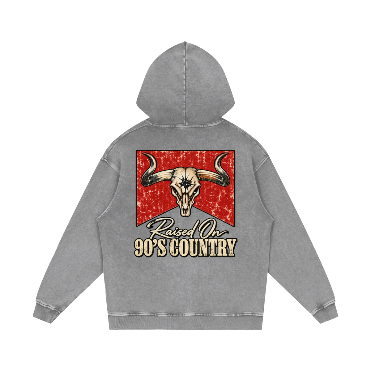 Raised on 90s country Snow Washed Loose Cotton Hoodie