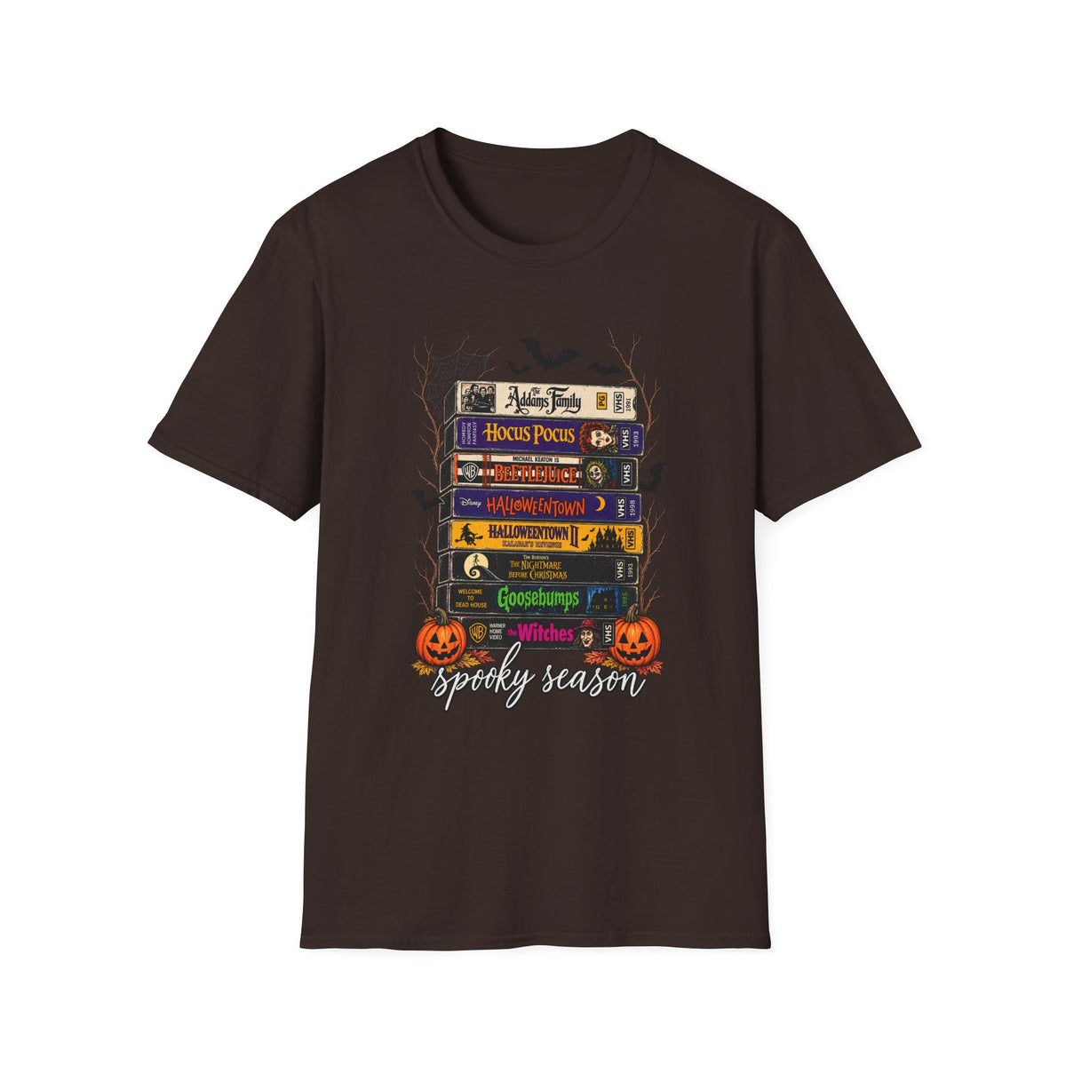 Halloween Movie Book Stack  Soft style T-Shirt — Hocus Pocus, Beetlejuice & Halloween Town Graphic Gildan Tee