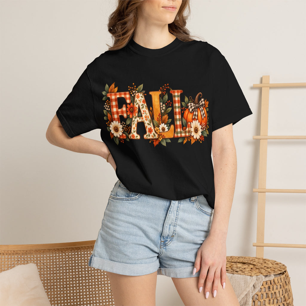 Fall Floral Tee — "FALL" Pumpkin & Sunflower Graphic T-Shirt