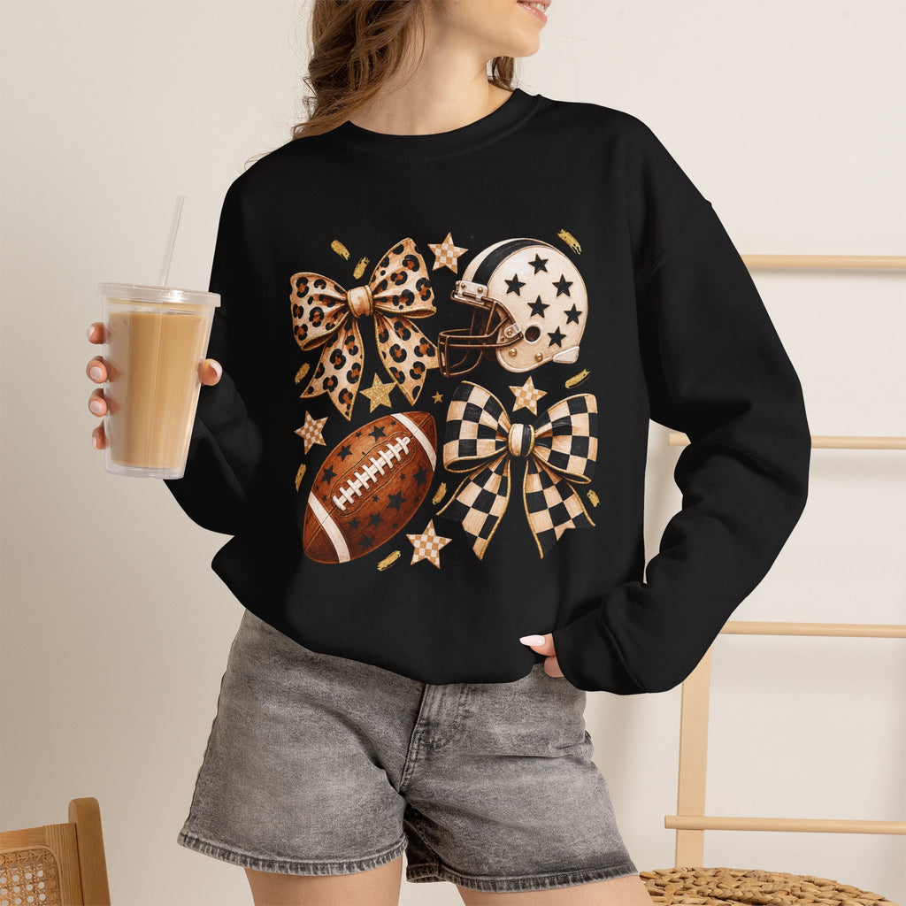 Football Leopard Bow Crewneck Sweatshirt