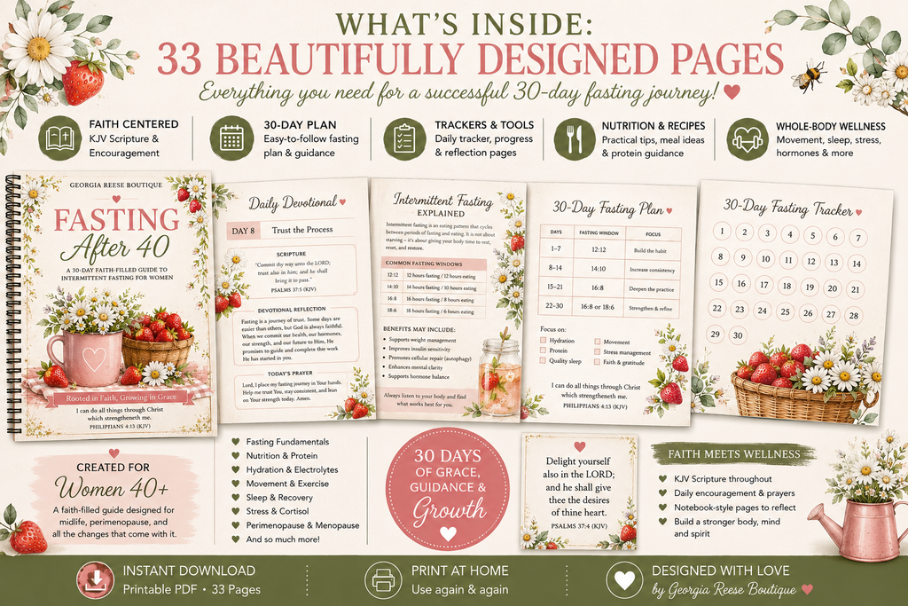 Fasting After 40 Workbook | 30-Day Intermittent Fasting Guide for Women 40+ | Faith-Based Fasting Planner & Tracker | Printable PDF