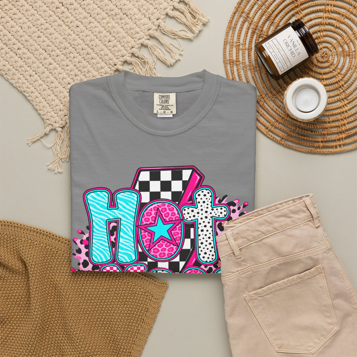 Hot Mess Mama Graphic T-Shirt — Retro Neon Mom Tee