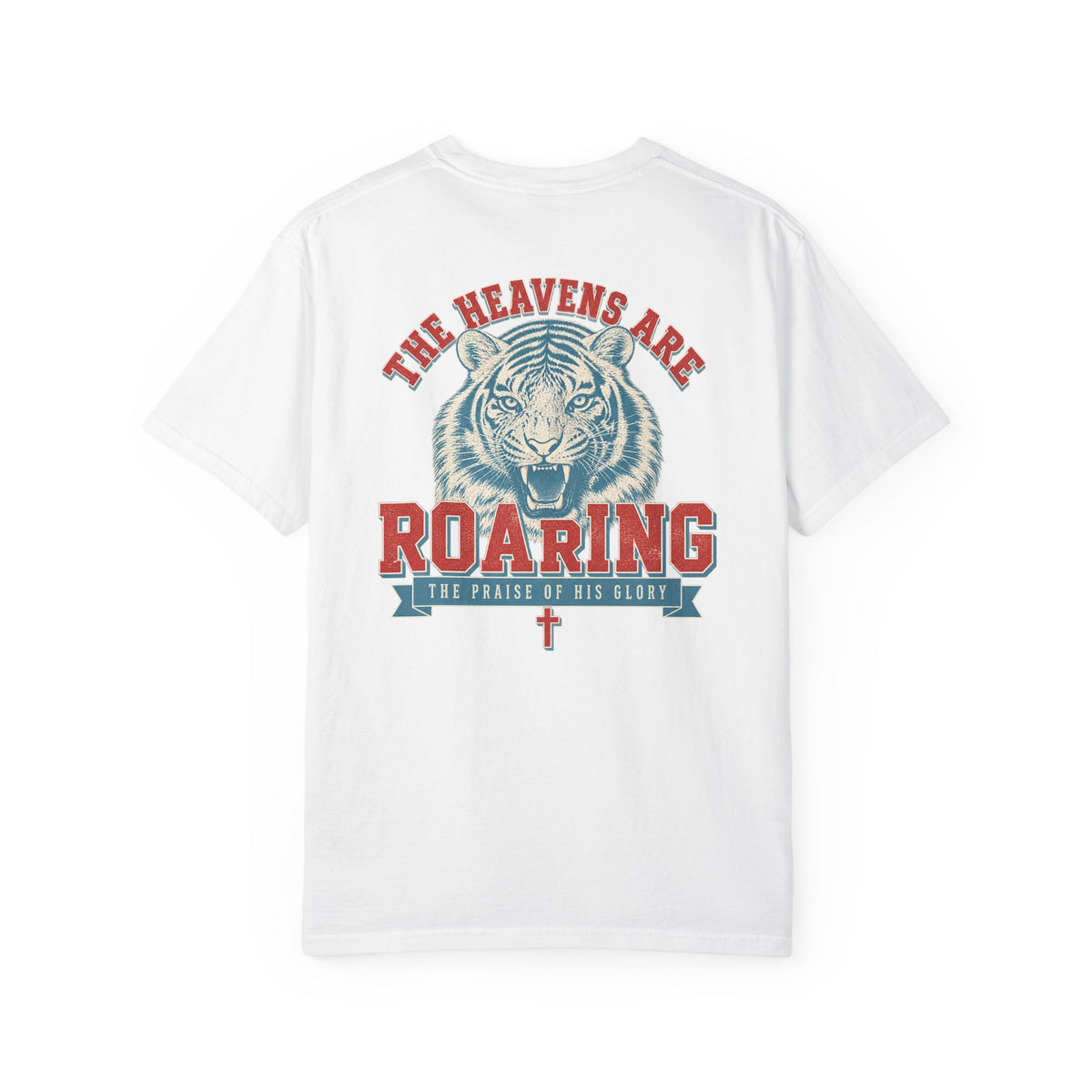 Christian Tee — 'The Heavens Are Roaring' Tiger Cross Graphic T-Shirt