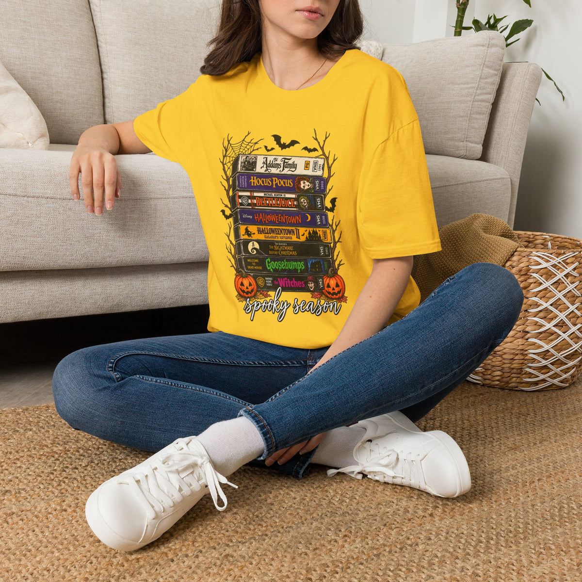 Halloween Movie Book Stack  Soft style T-Shirt — Hocus Pocus, Beetlejuice & Halloween Town Graphic Gildan Tee
