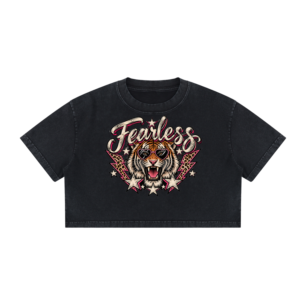 Fearless Tiger Women's Mineral Wash Cotton Crop T-Shirt