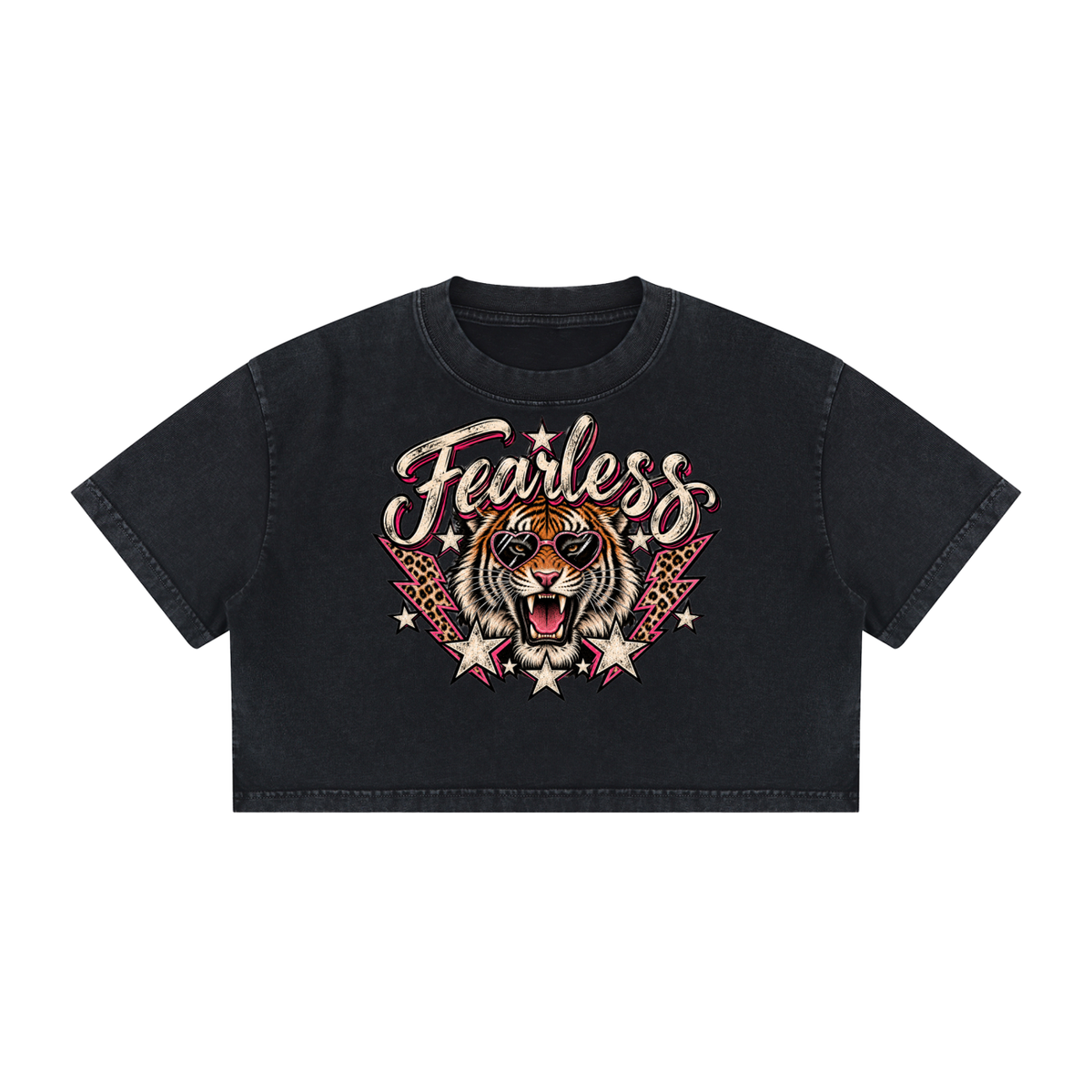Fearless Tiger Women's Mineral Wash Cotton Crop T-Shirt