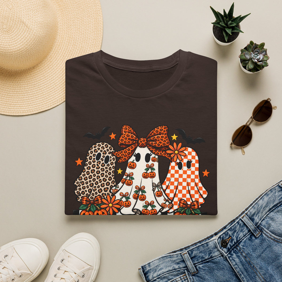 Halloween Sisters Graphic T-Shirt — Leopard + Plaid Pumpkin Girls Design