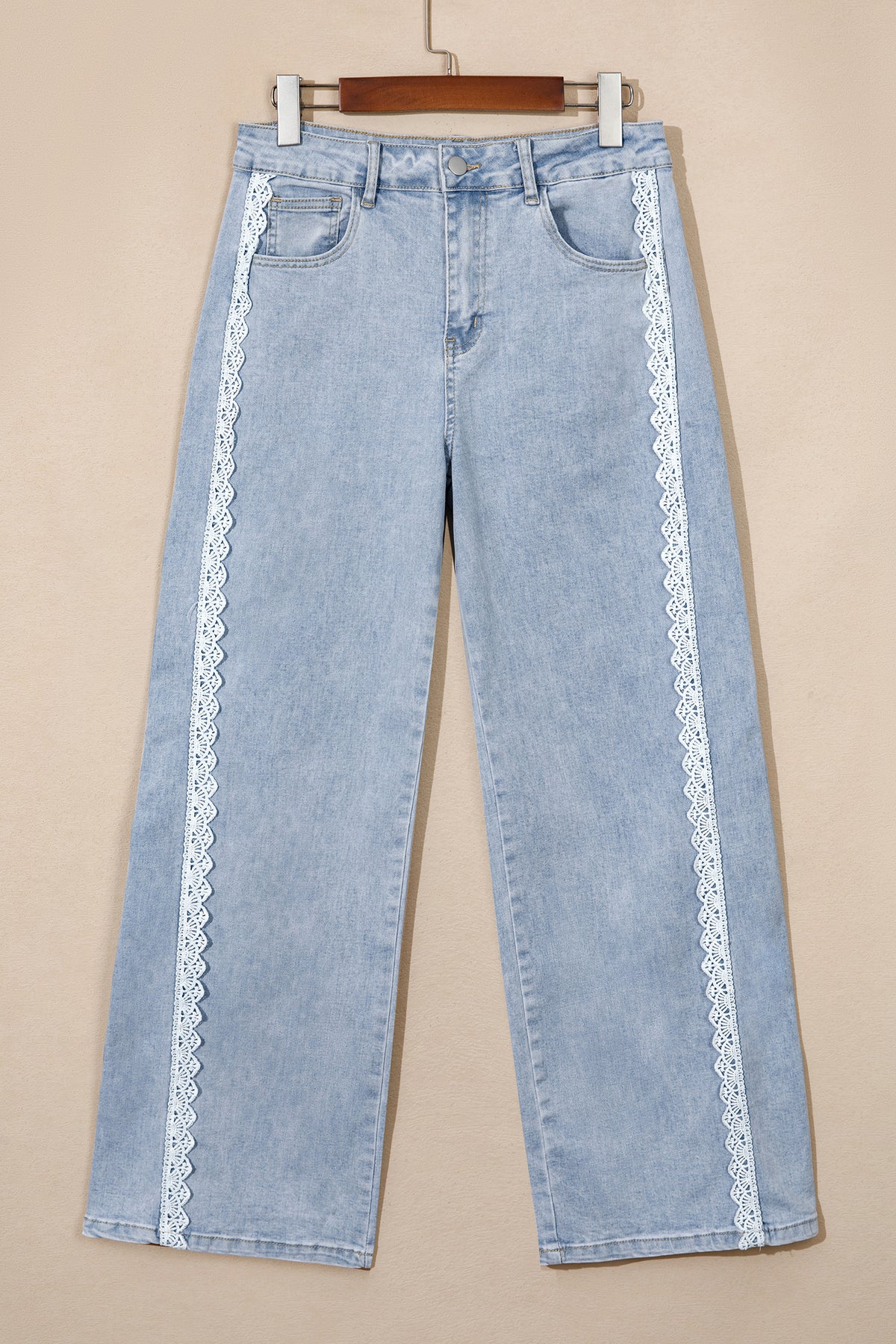 Beau Blue Lace Trim Casual Full-Length Regular Fit Jeans