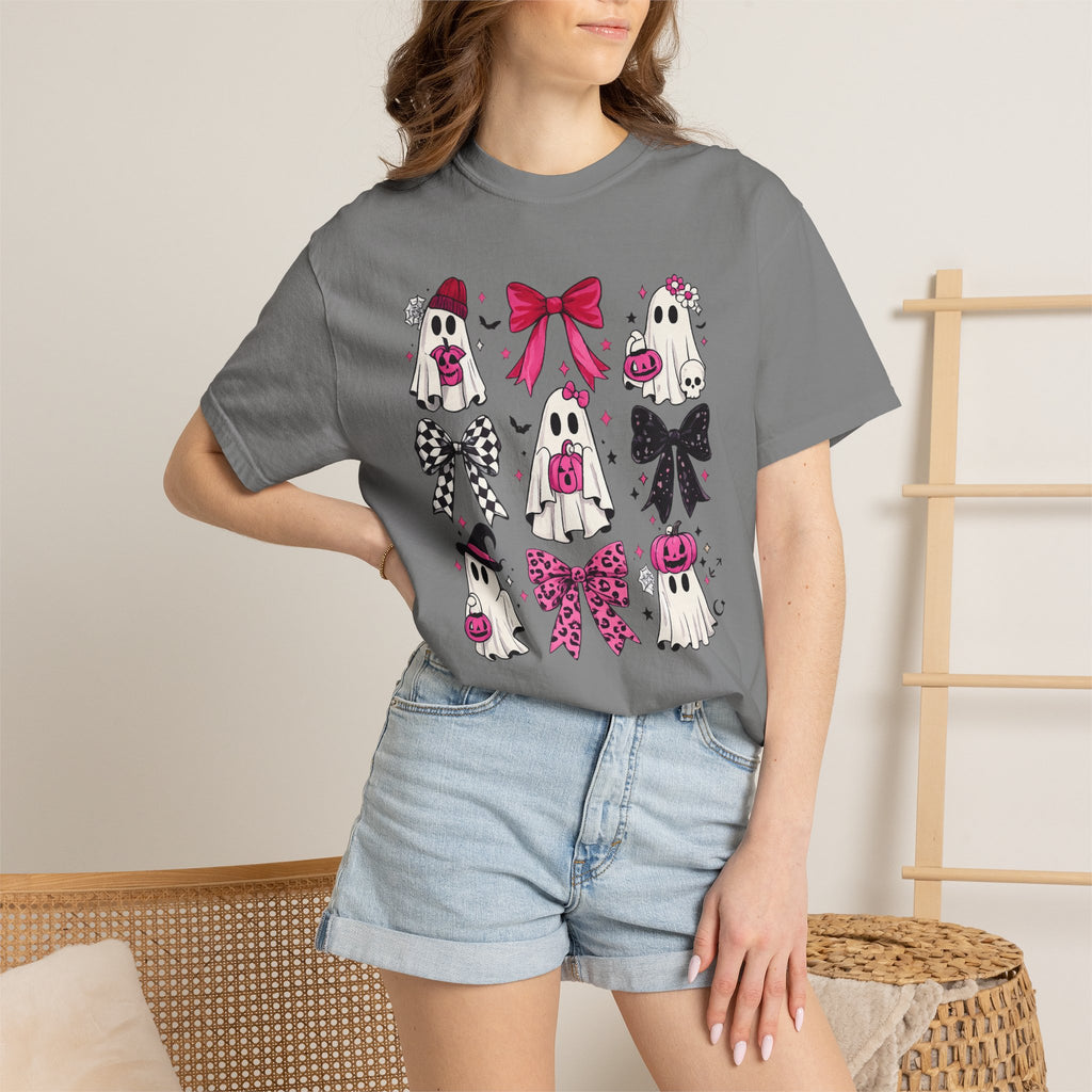 Halloween Ghosts & Bows T-Shirt — Cute Pink Trick-or-Treat Graphic Tee