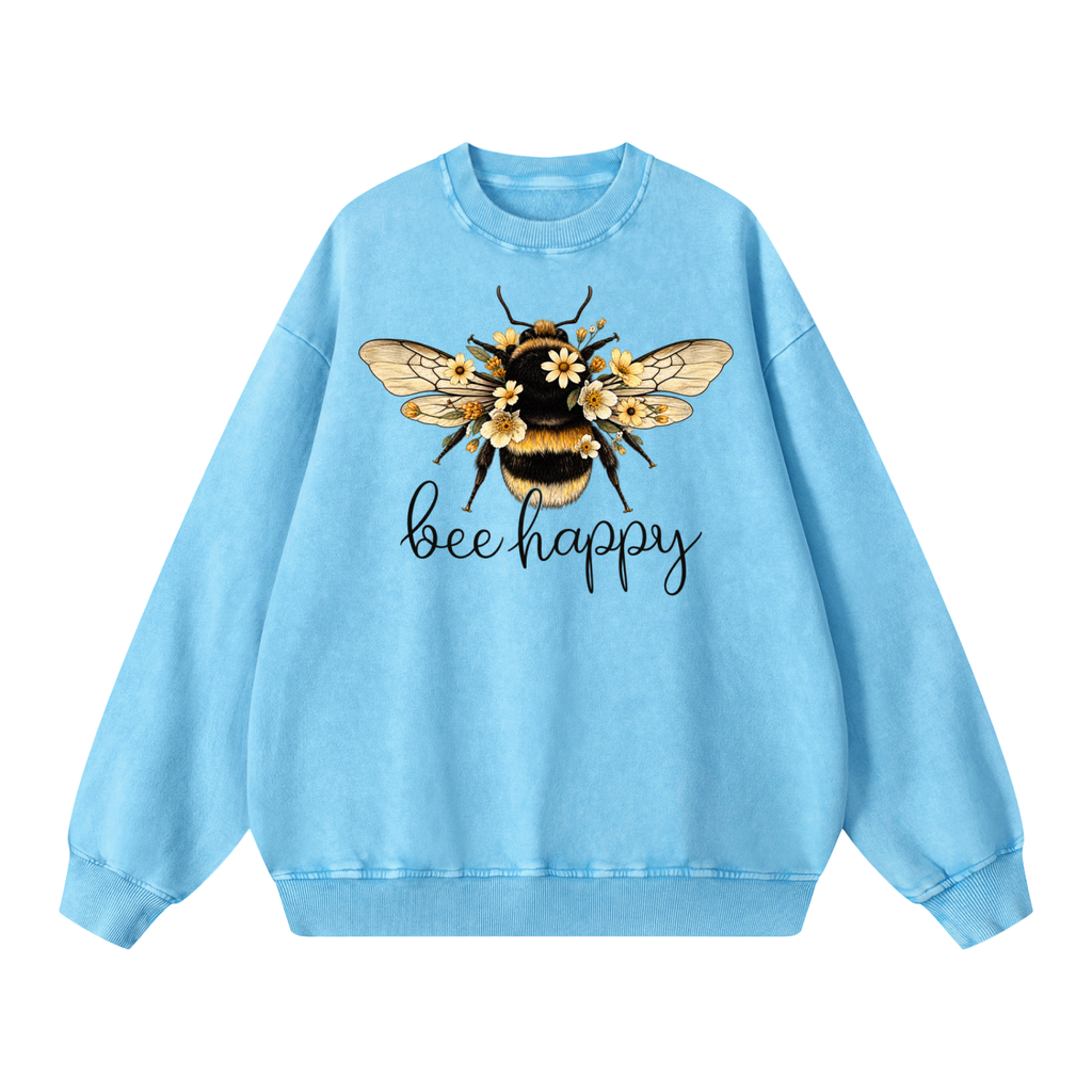 Bee Happy Snow Washed Oversized Sweatshirt