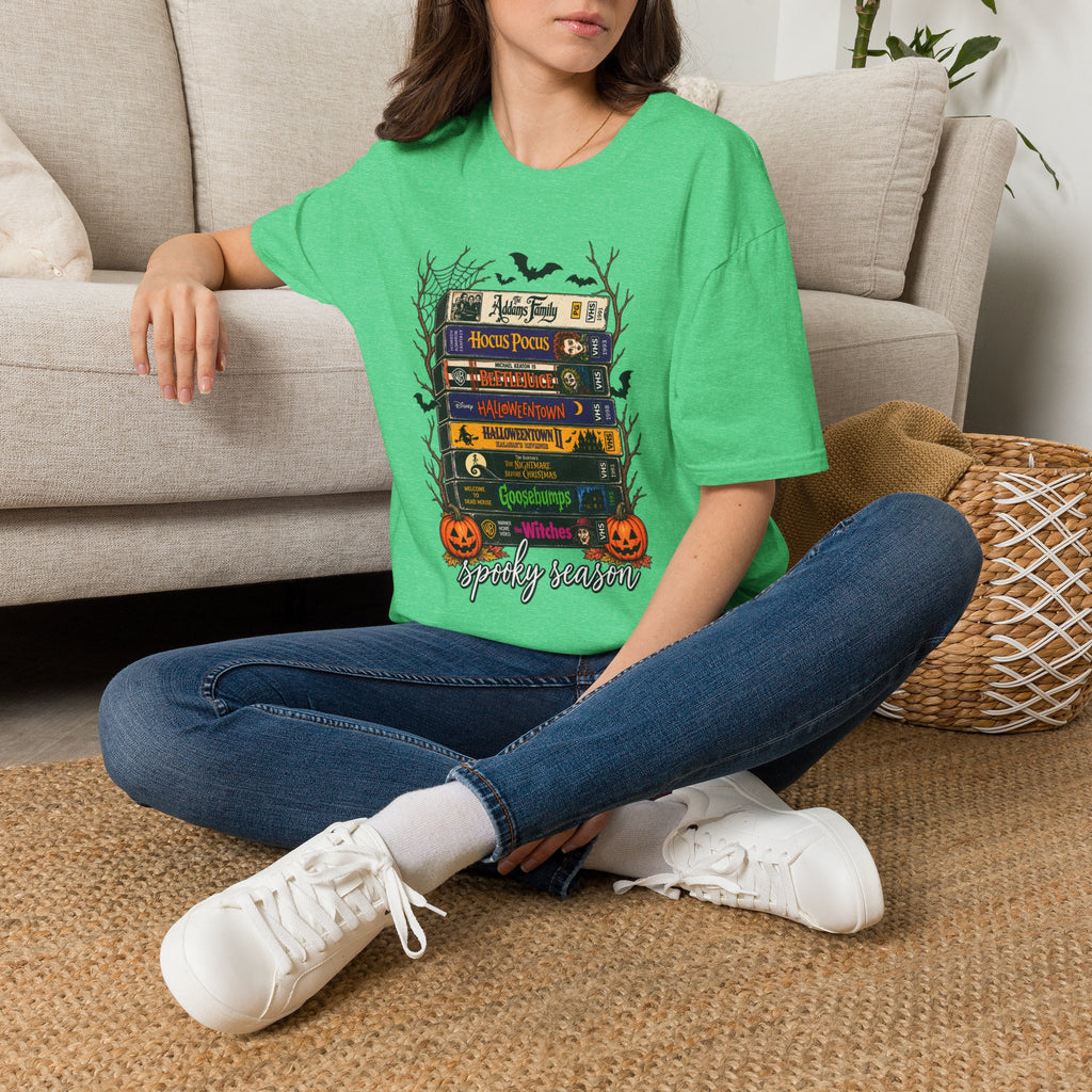 Halloween Movie Book Stack  Soft style T-Shirt — Hocus Pocus, Beetlejuice & Halloween Town Graphic Gildan Tee