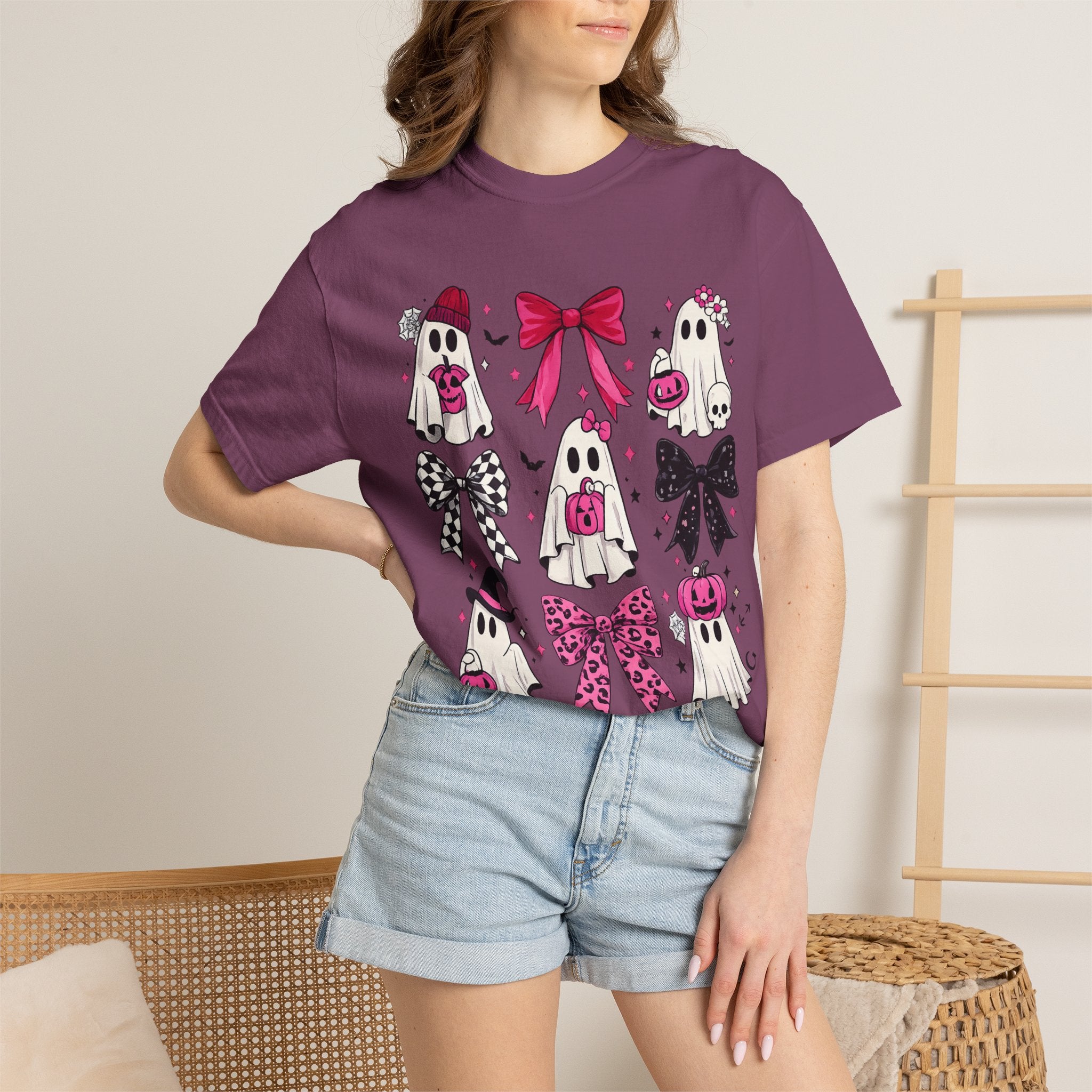 Halloween Ghosts & Bows T-Shirt — Cute Pink Trick-or-Treat Graphic Tee