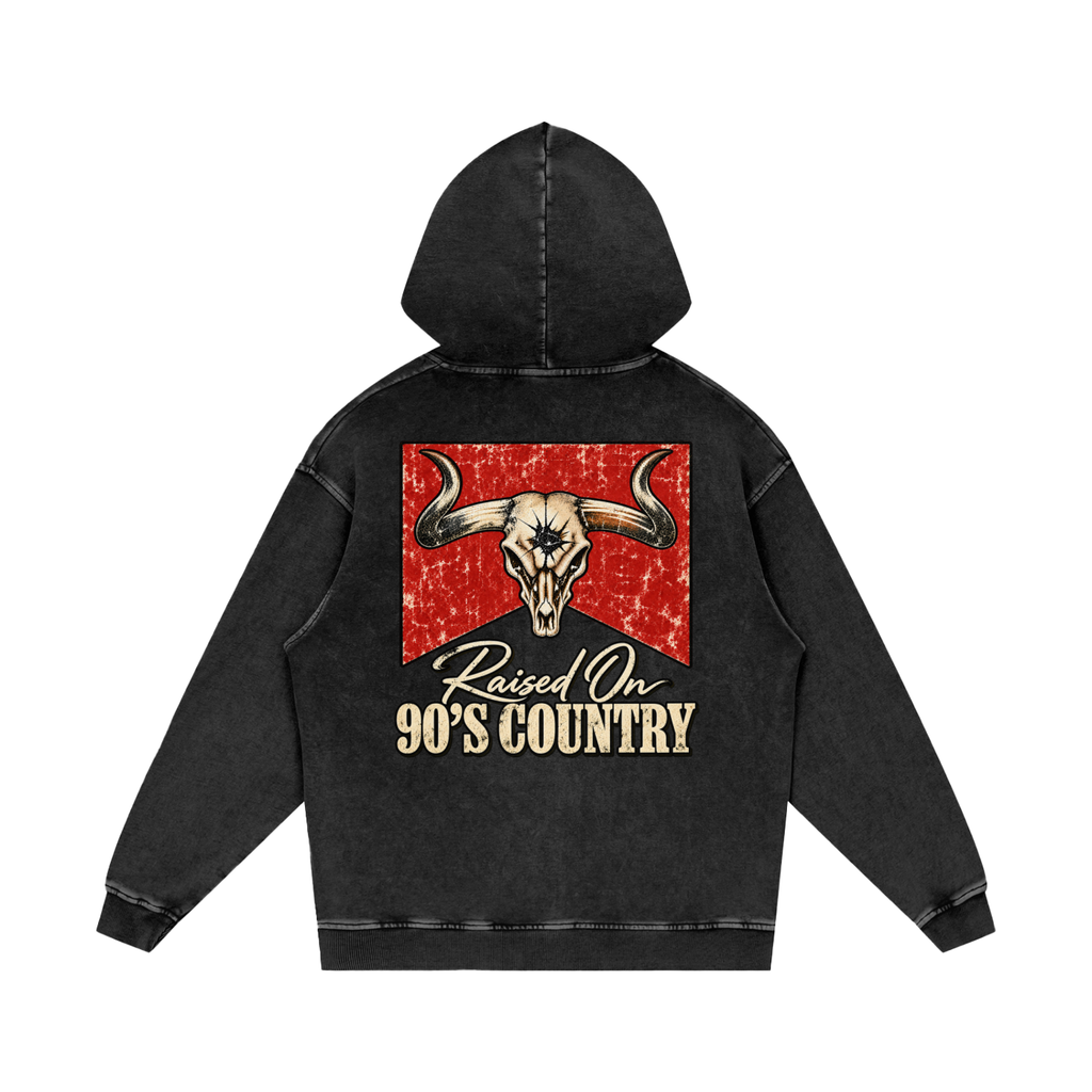 Raised on 90s country Snow Washed Loose Cotton Hoodie