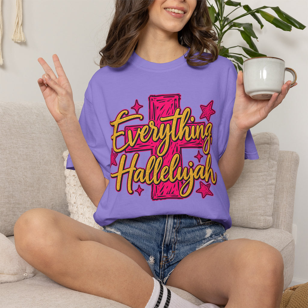 Everything Hallelujah T-Shirt — Christian Faith Graphic Tee with Cross & Stars