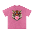 Tiger with bubblegum Snow Washed Oversized Cotton T-Shirt