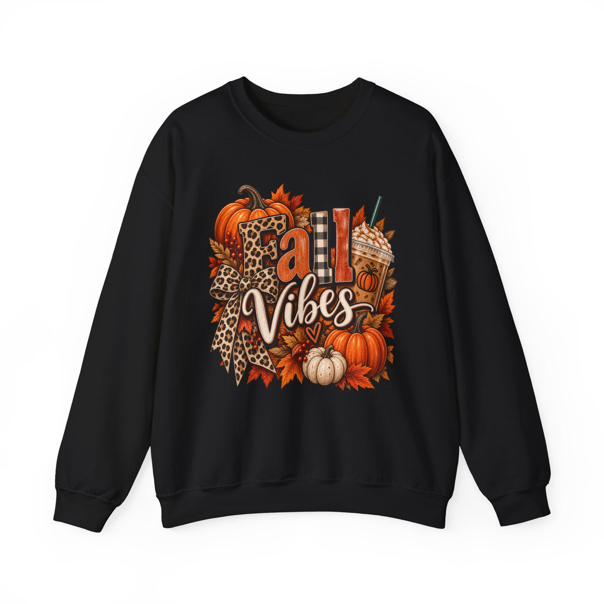 Fall Vibes Sweatshirt — Pumpkin & Leopard Autumn Crewneck