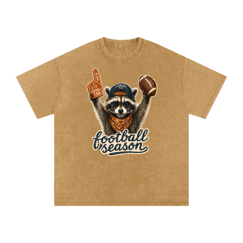 Burnt Orange Football fan Snow Washed Oversized Cotton T-Shirt